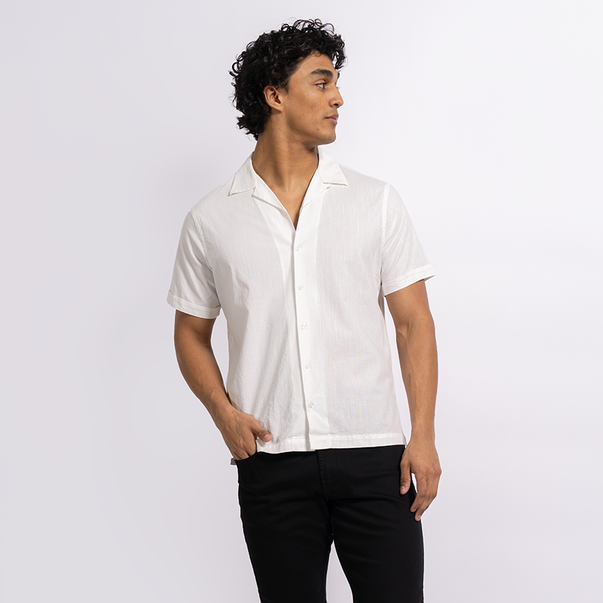 mens ivory short sleeve dress shirts Bradford Italian Linen Short Sleeve Shirt White / Bone - Bone / Ivory - S