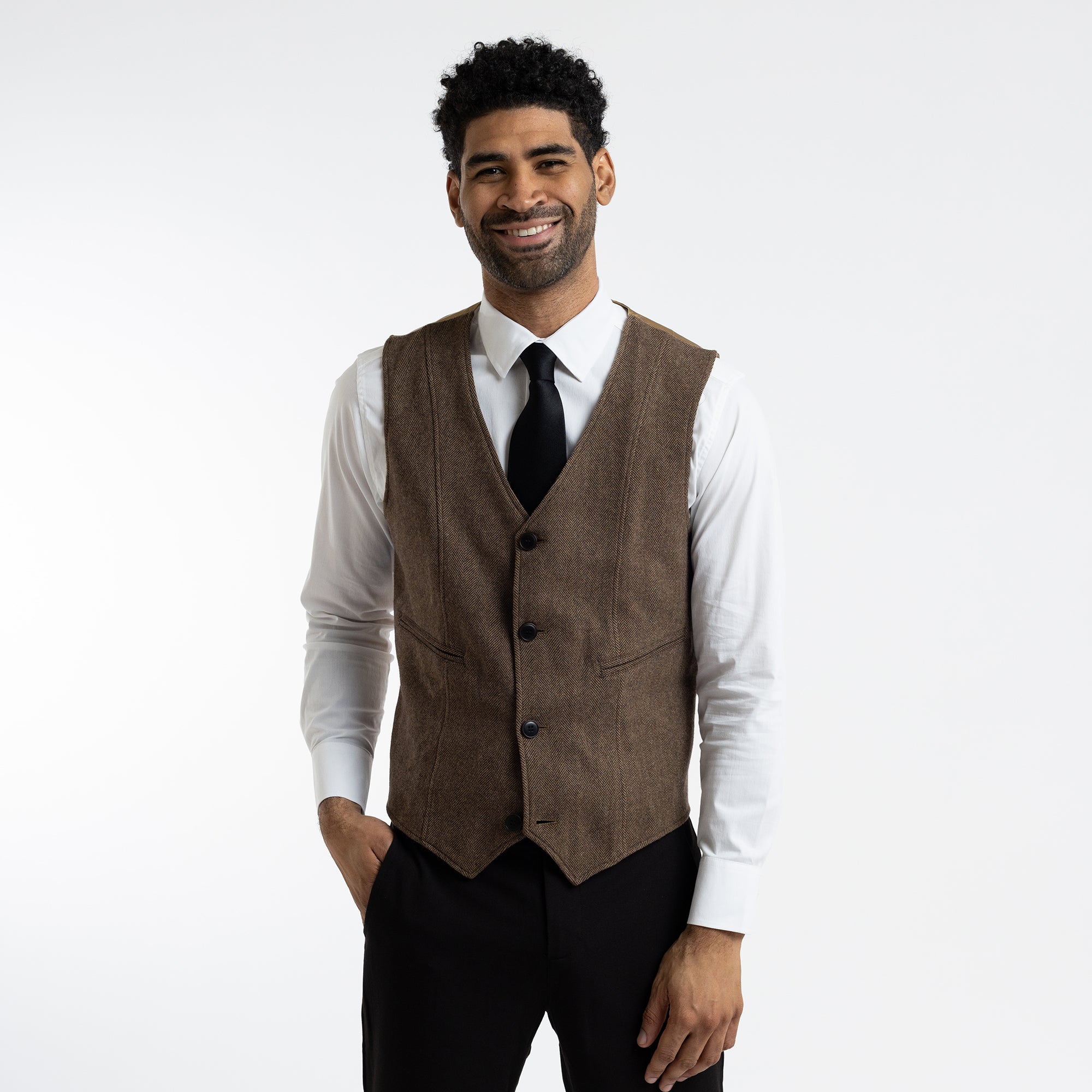 Men's Single Breasted Brown Herringbone Vest Men's Single Breasted Brown Herringbone Vest
