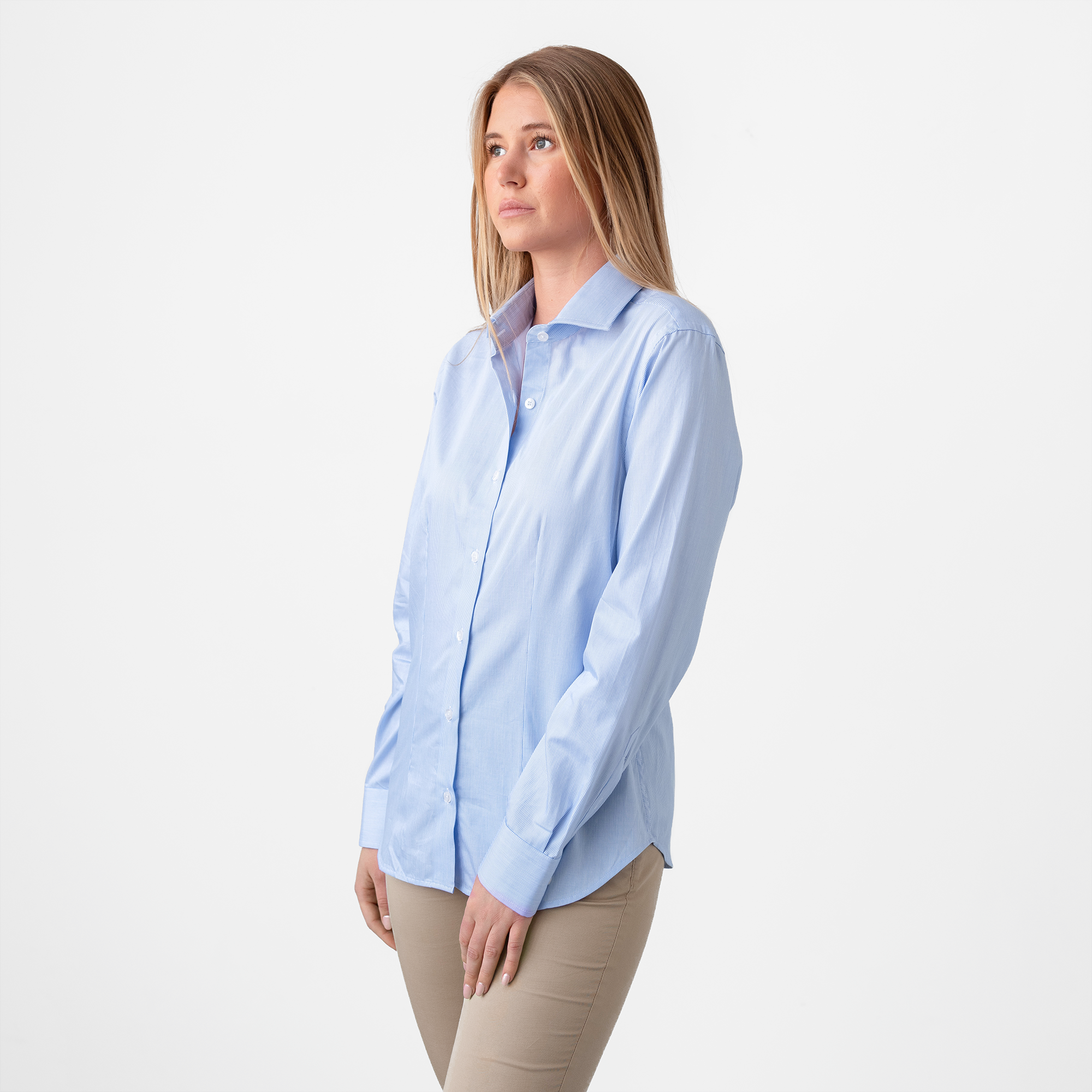 blue women's dress shirt Women's Blue Striped Dress Shirt