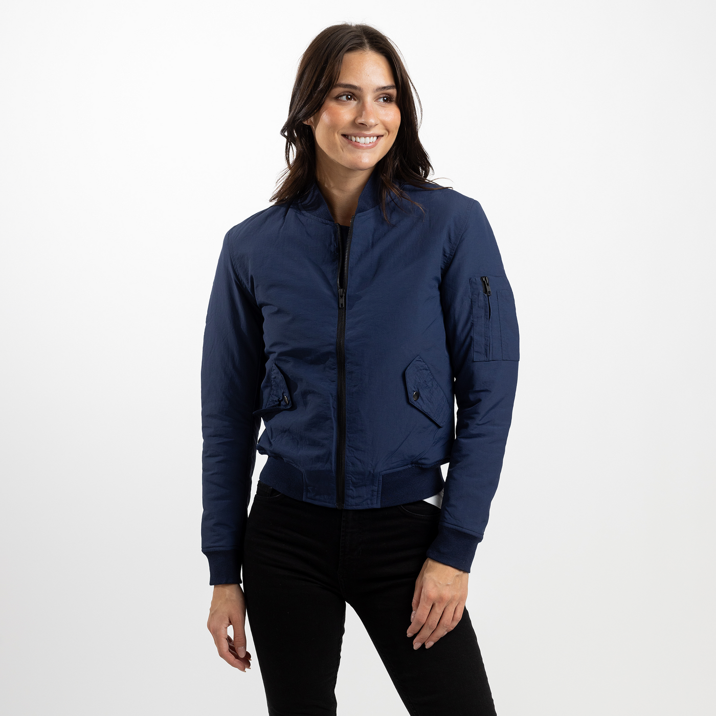 Women's Navy Bomber Jacket with Quilted Lining