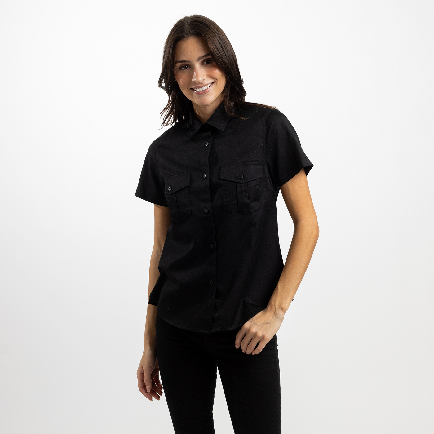 Women's Short Sleeve Black Utility Shirt