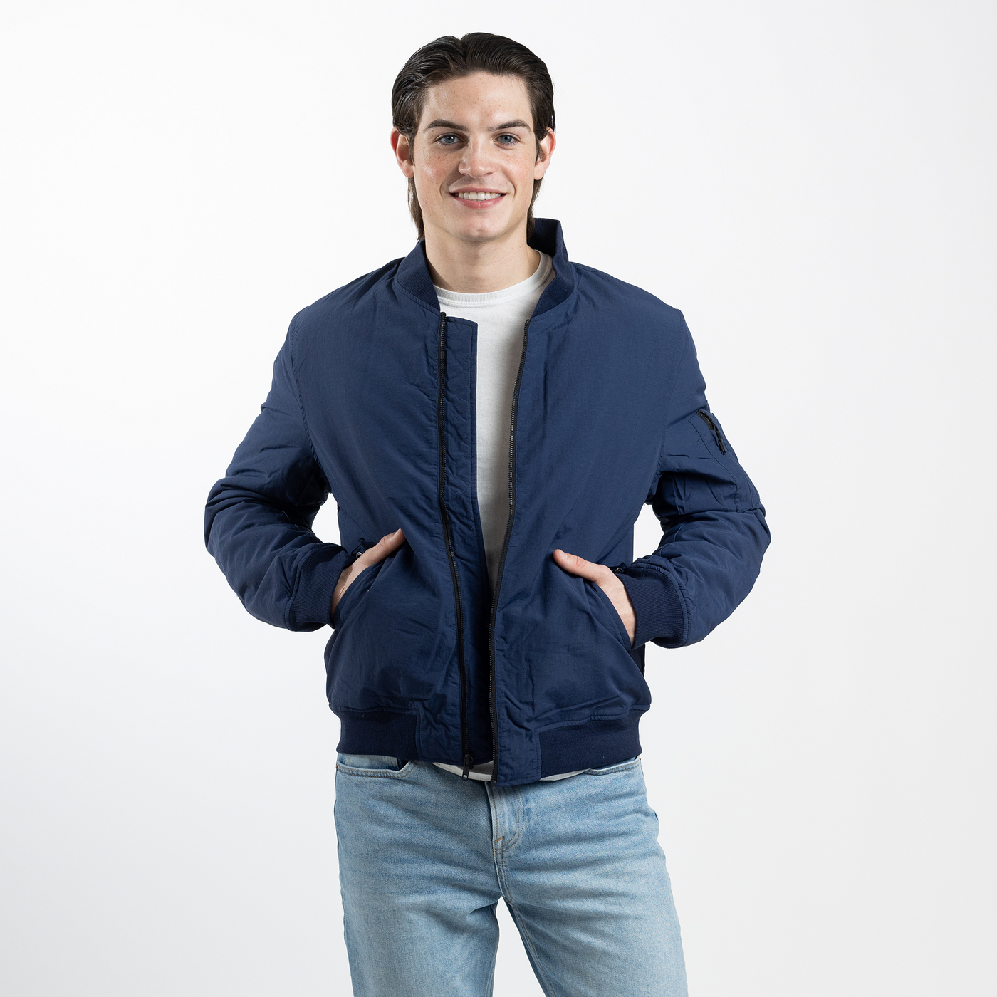 Unisex Navy Bomber Jacket with Quilted Lining