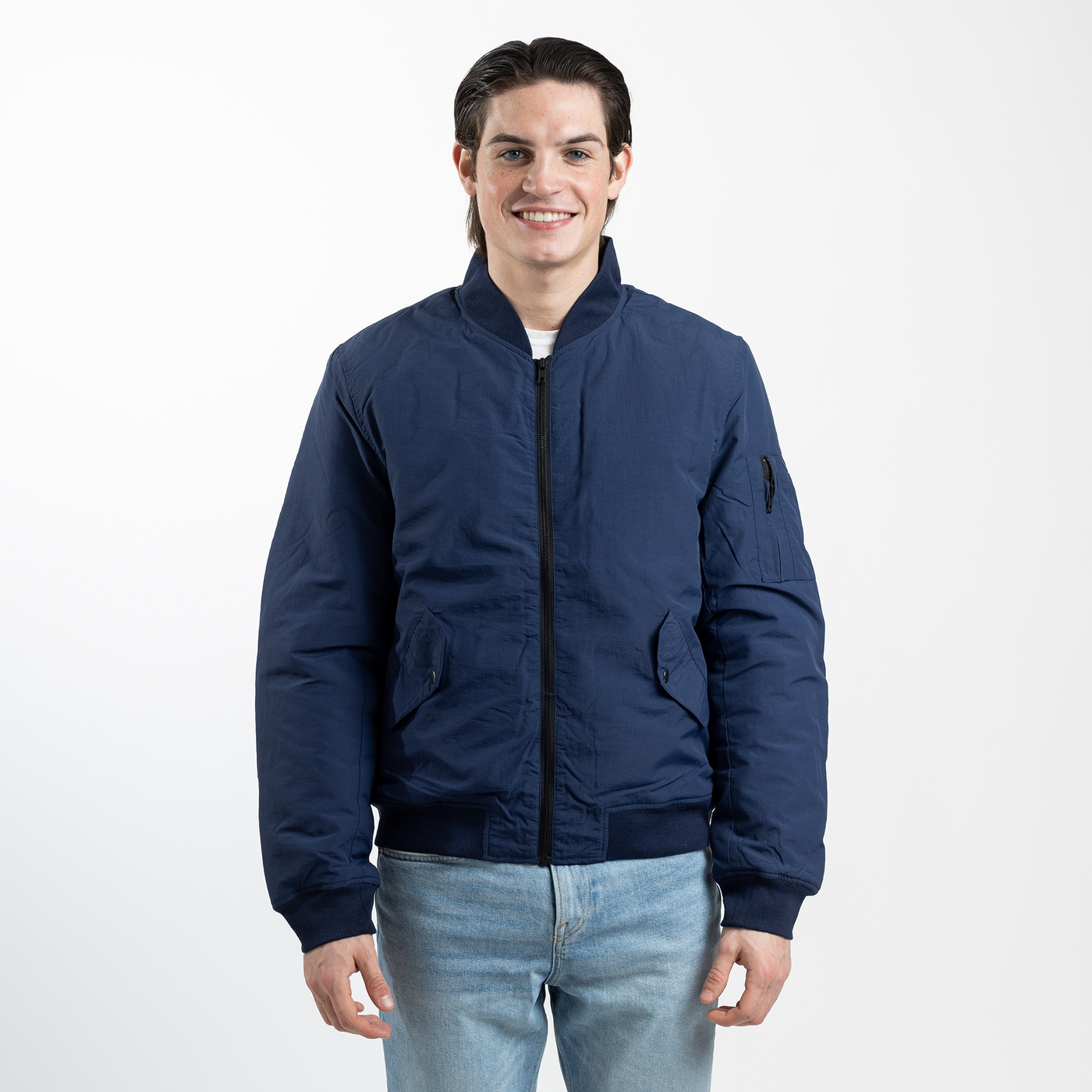 Men's Navy Bomber Jacket with Quilted Lining