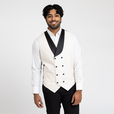 Men's White Double Breasted Shawl Collar Vest
