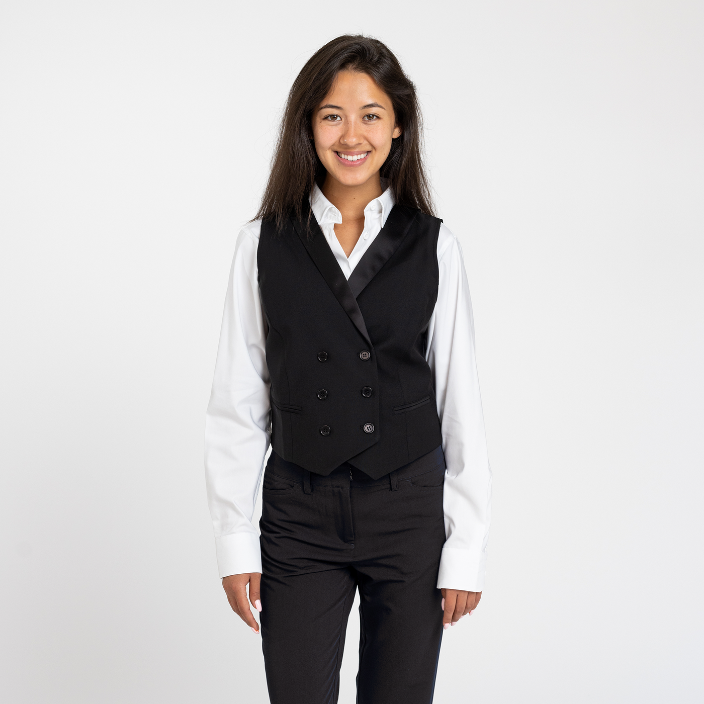 Women's Black Double Breasted Shawl Collar Vest