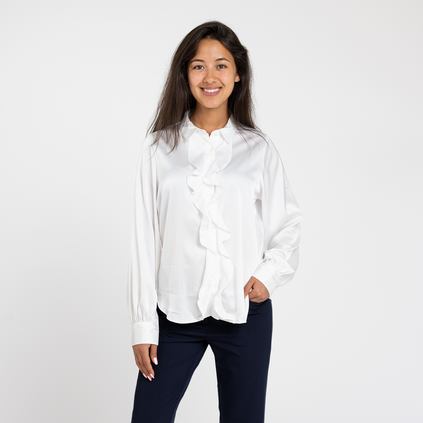 Ruffle front deals blouse