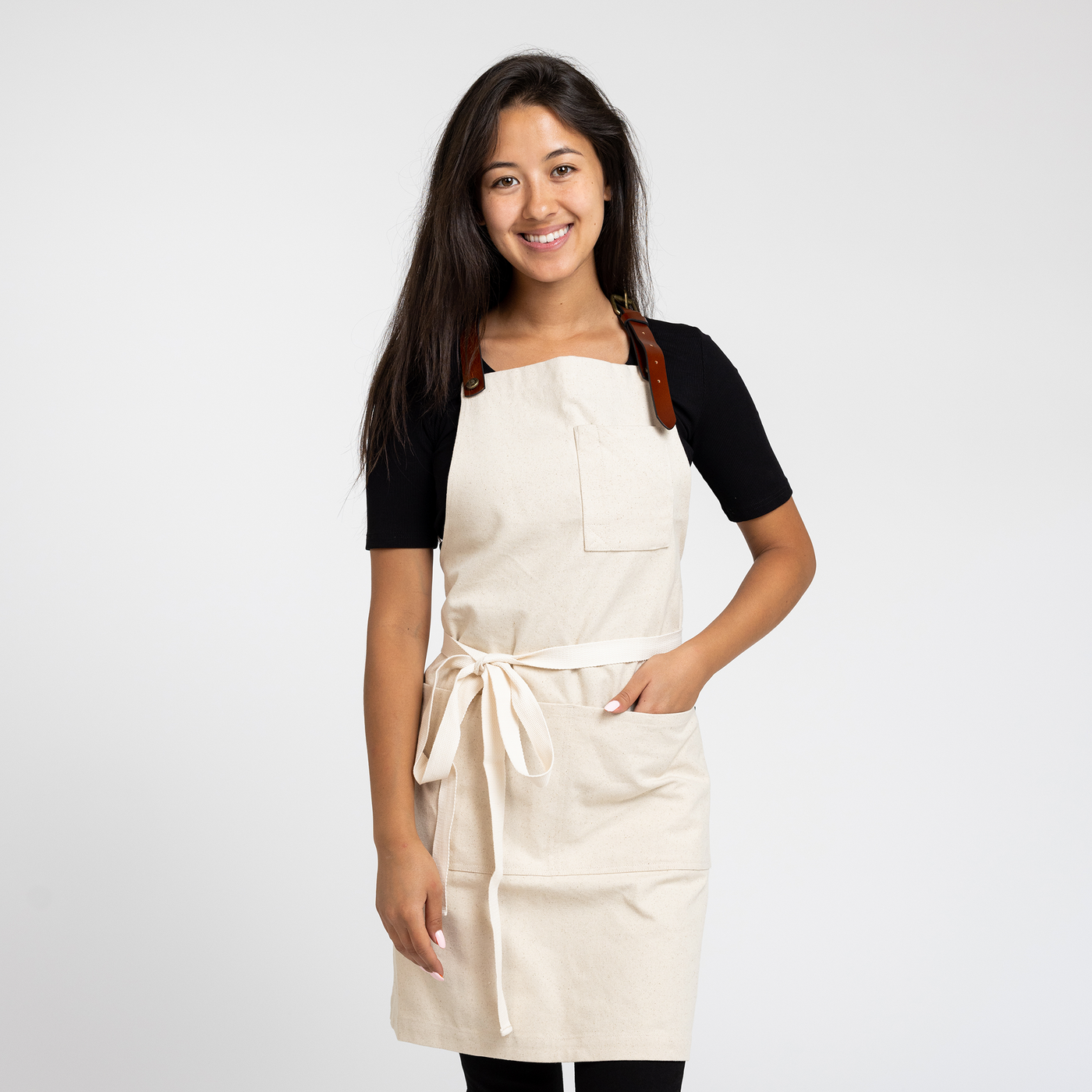 Natural Canvas Stock Apron with Leather Strap