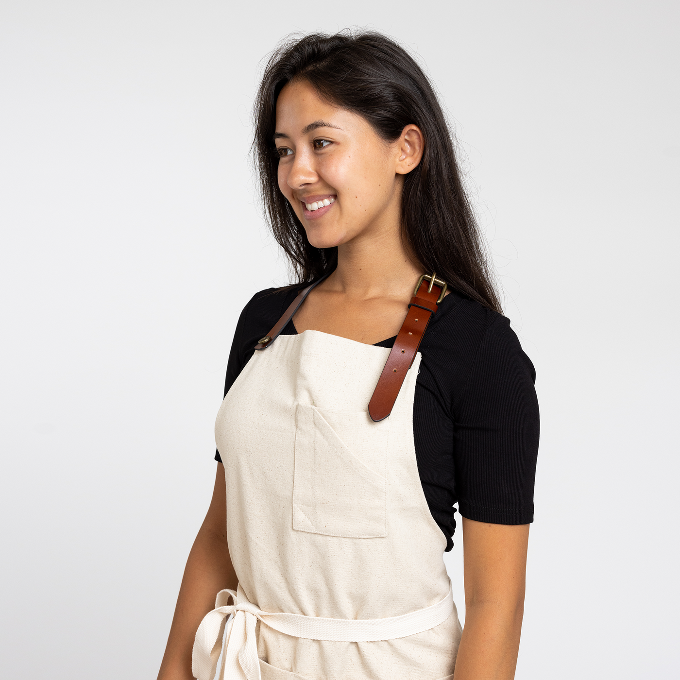 Natural Canvas Stock Apron with Leather Strap