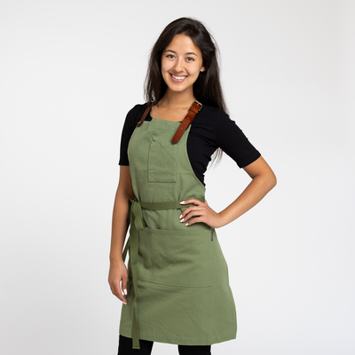 Army Green Canvas Stock Apron with Leather Strap