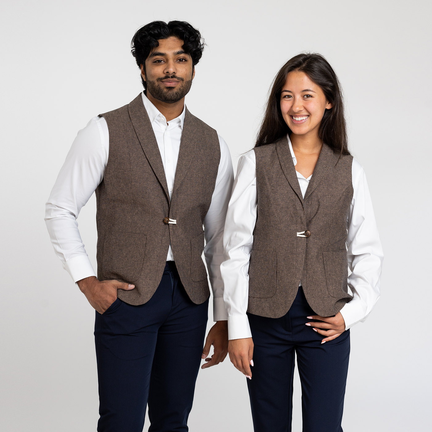 Custom Men's Brown Linen Toggle Front Vest