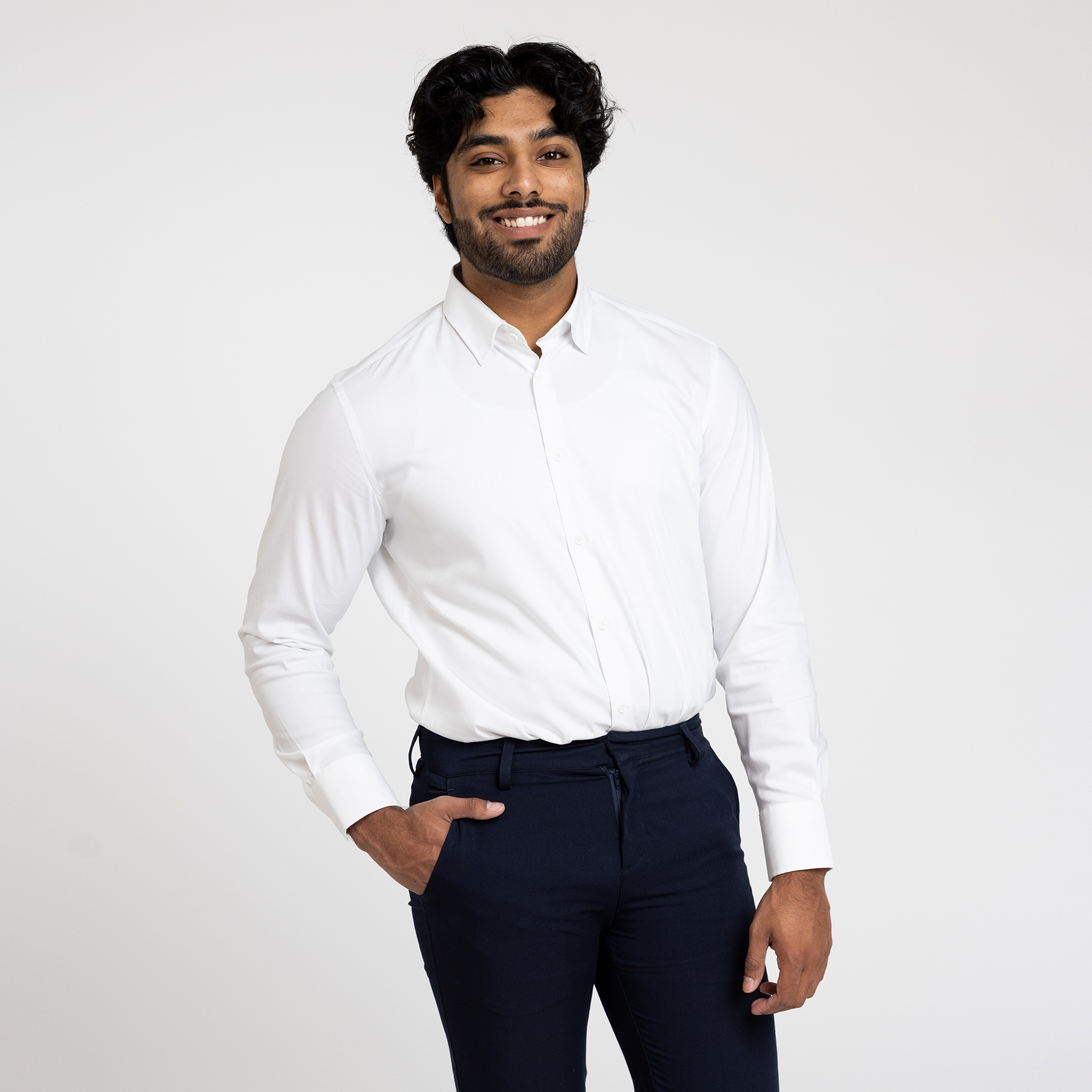 Men's White Coolmax Dress Shirt - Form and Function | Stock Mfg. Men's White Coolmax Dress Shirt - Form and Function | Stock Mfg.