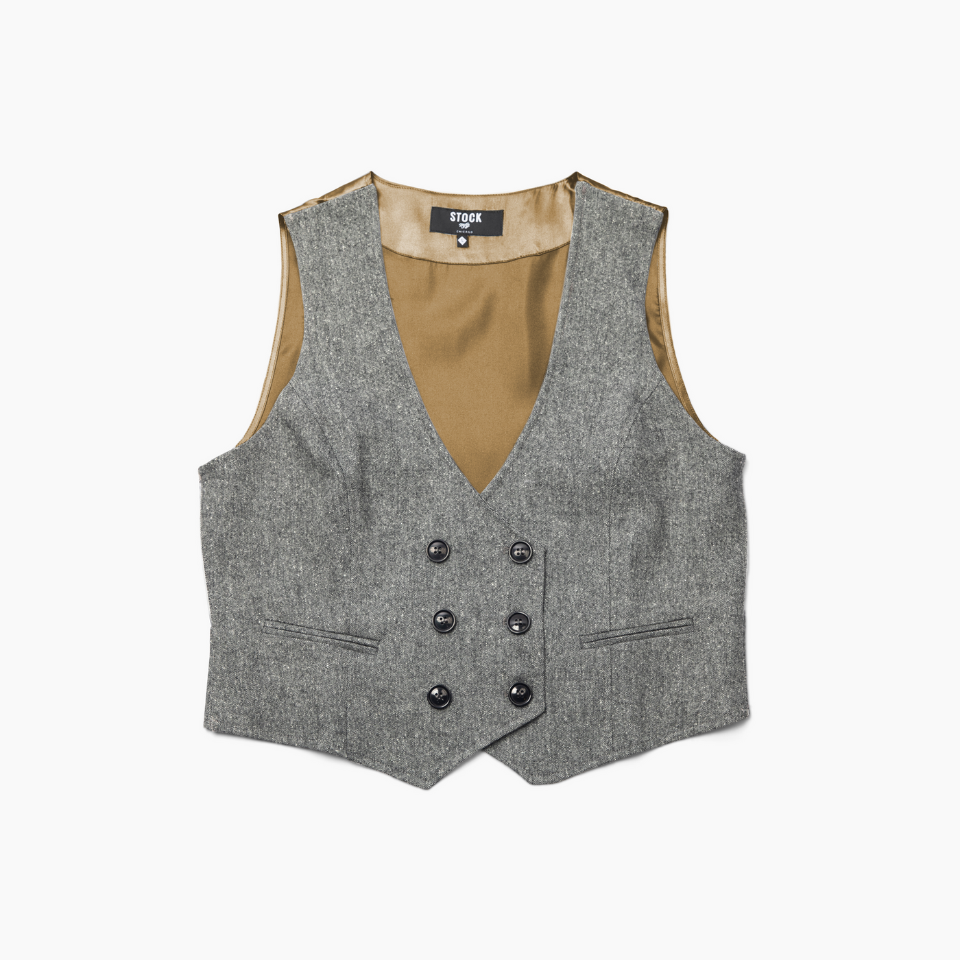 Women's Gold Back Tweed Double Breasted Vest