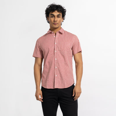 Custom Men's Small Cheval Stripe SS Collared Shirt