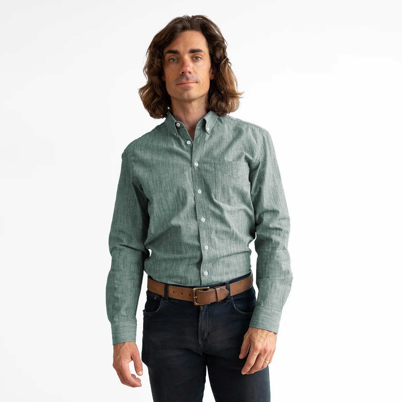 Men's Green Stretch Service Chambray