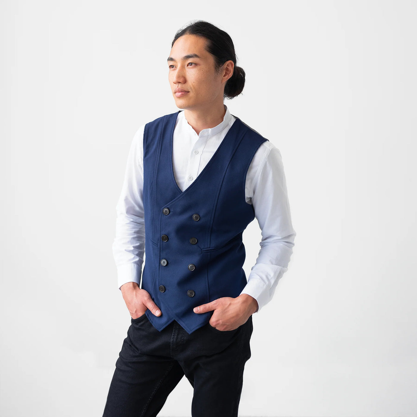 Men's Double Breasted Navy Tech Vest