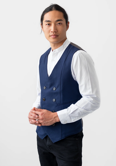 Men's Double Breasted Navy Tech Vest