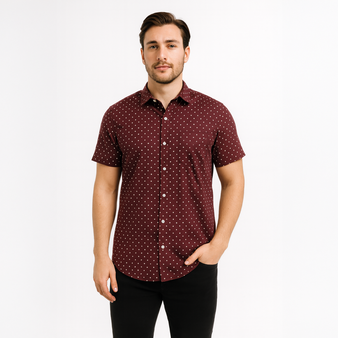 Custom Men's Small Cheval Polka Dot SS Collared Shirt