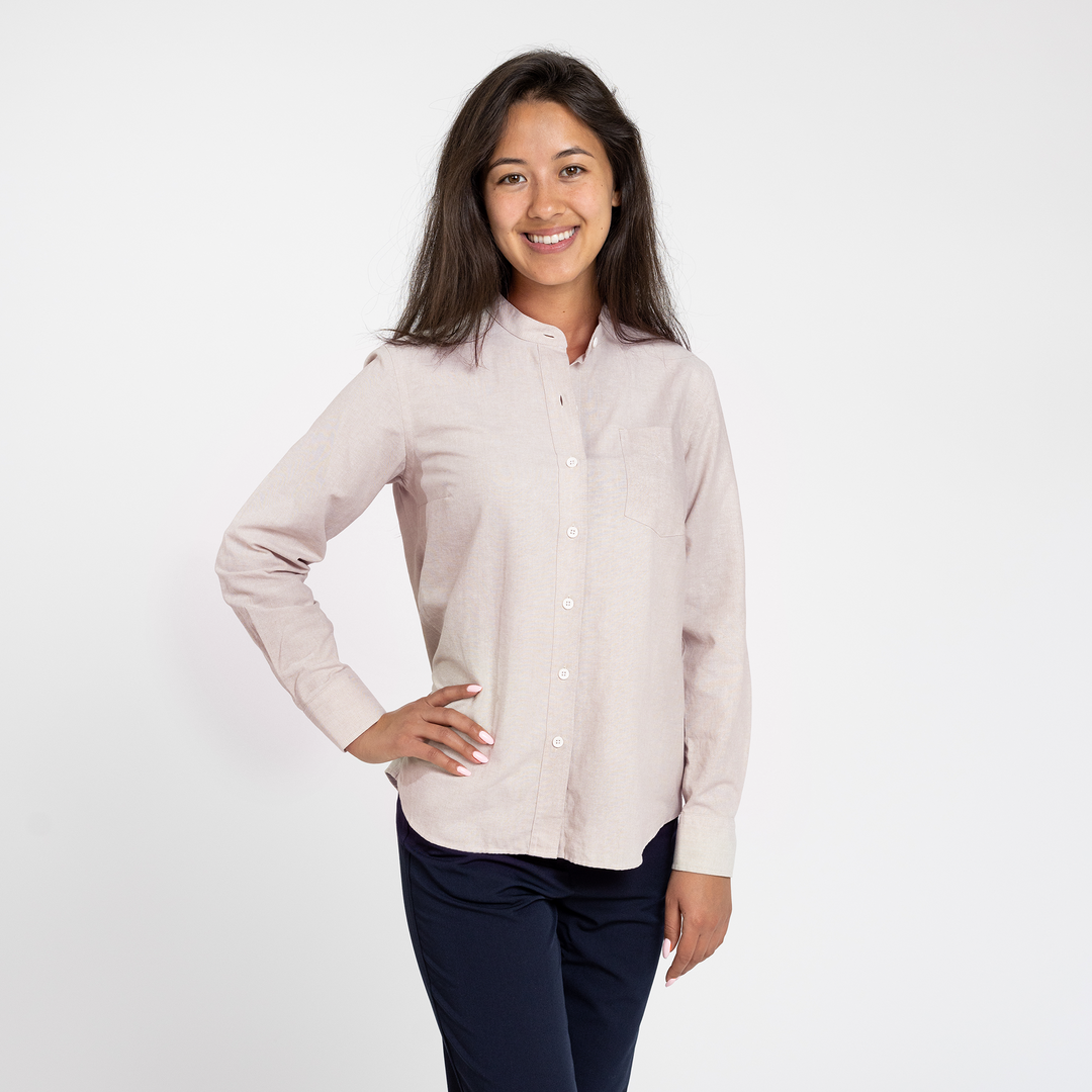 banded collar dress shirt Women's Wheat Banded Collar Service Oxford