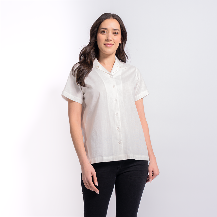 Women's Cropped Ivory Chambray Camp Shirt