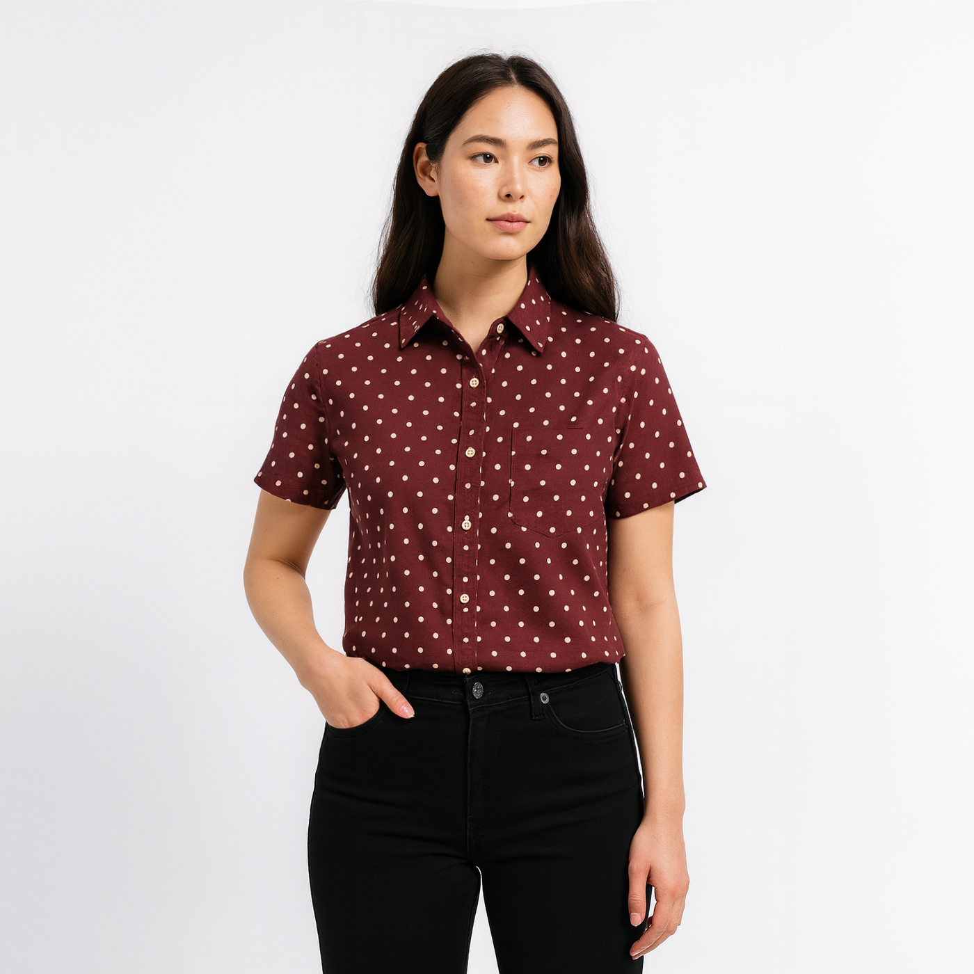 Custom Women's Small Cheval Polka Dot SS Collared Shirt