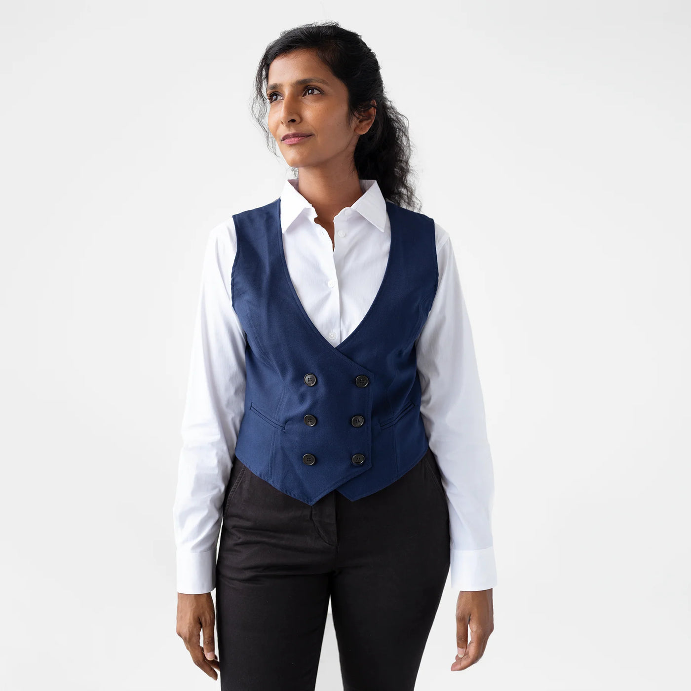 Women's Double Breasted Navy Tech Vest