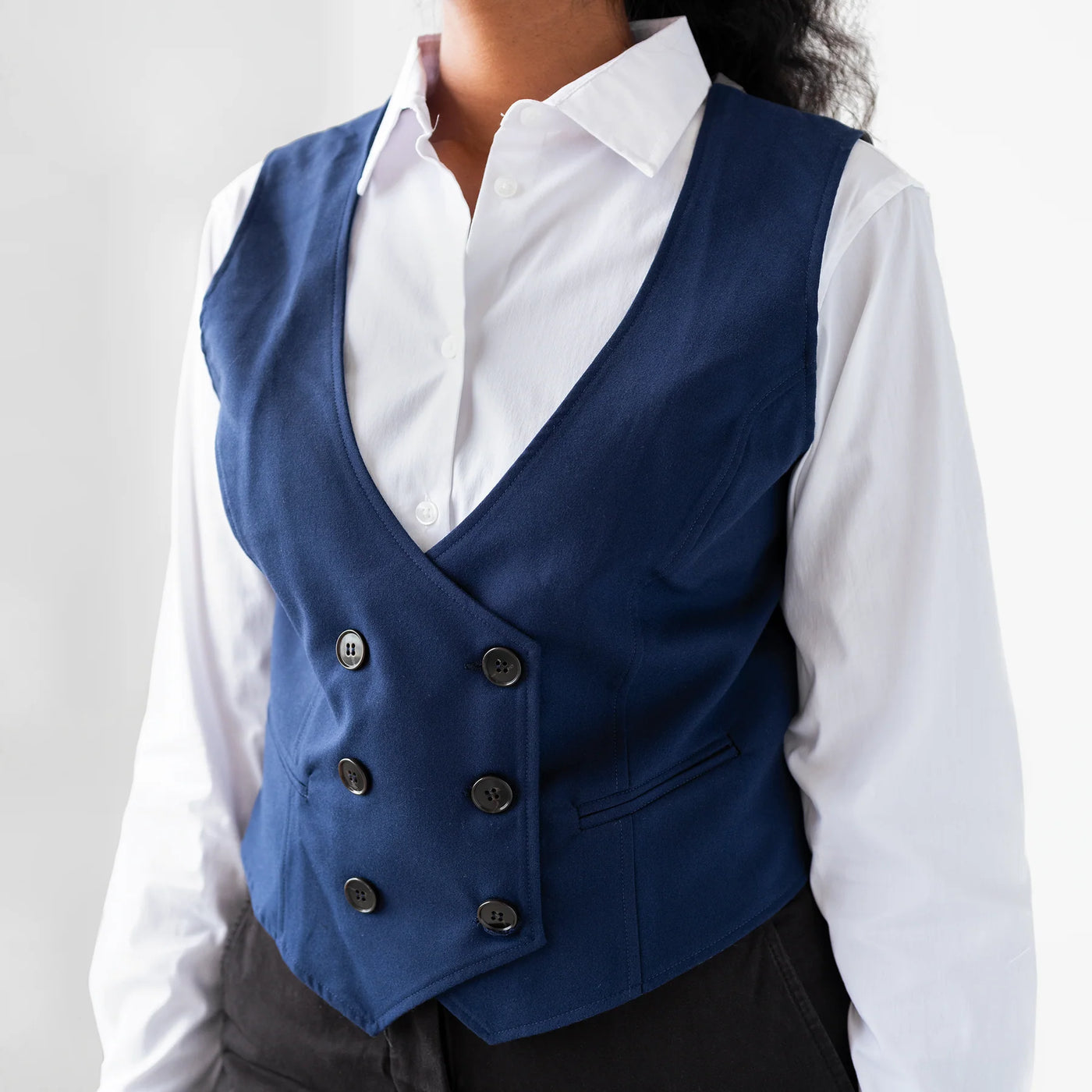 Women's Double Breasted Navy Tech Vest