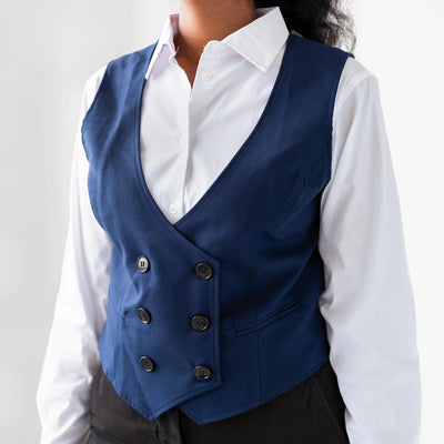 Women's Double Breasted Navy Tech Vest