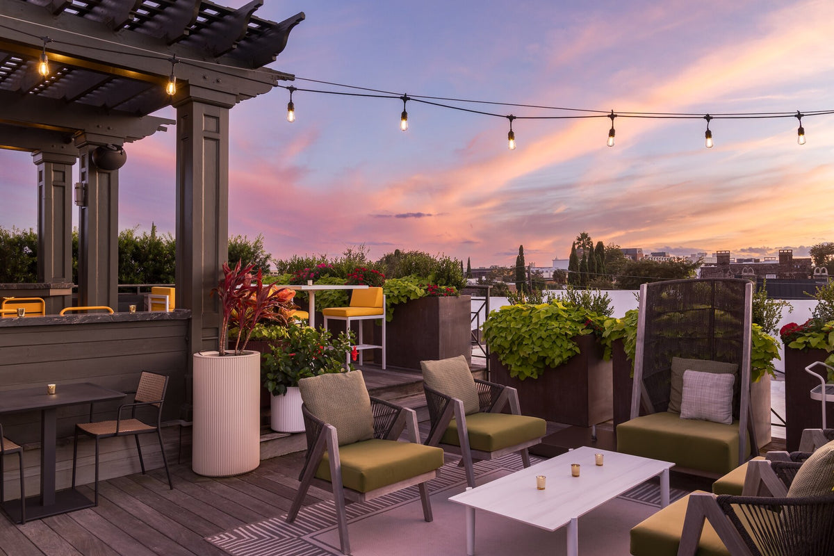 The Ansonborough rooftop at sunset in Charleston