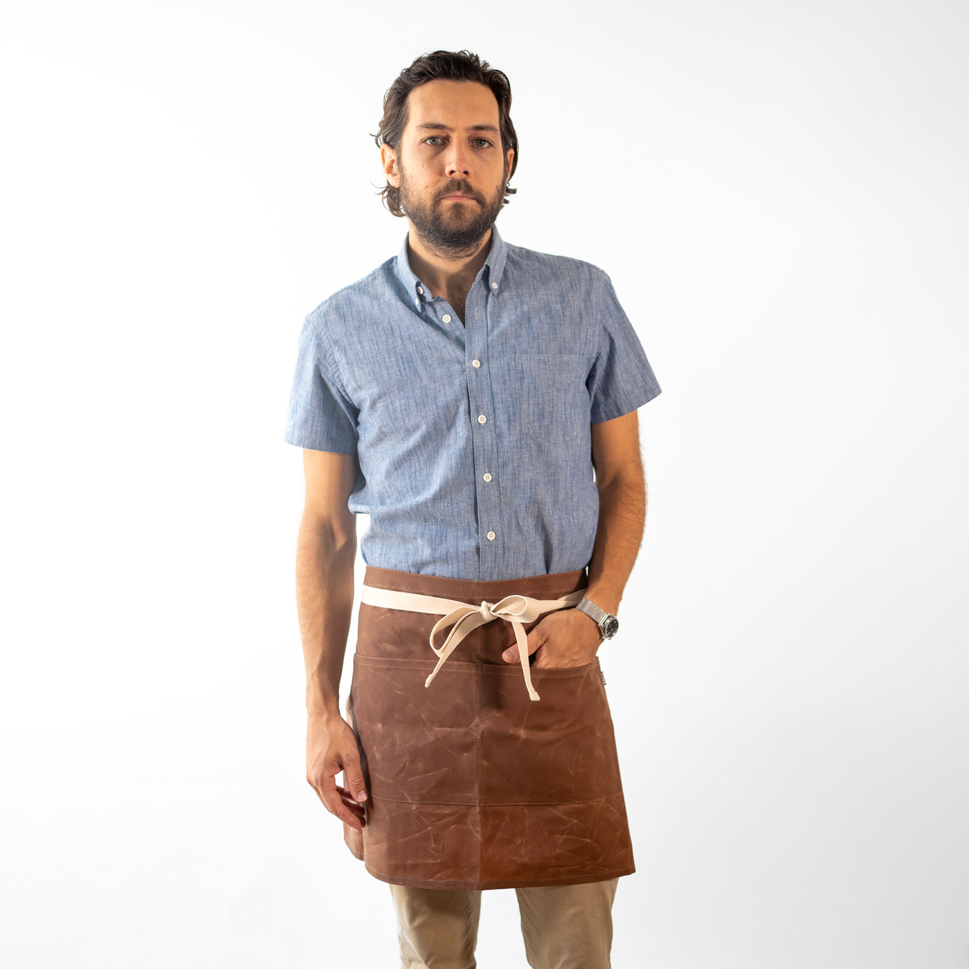 Waxed Canvas and Leather Apron - Brown
