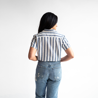 Women's Short Sleeve Striped Linen Service Shirt (Hampton Social)