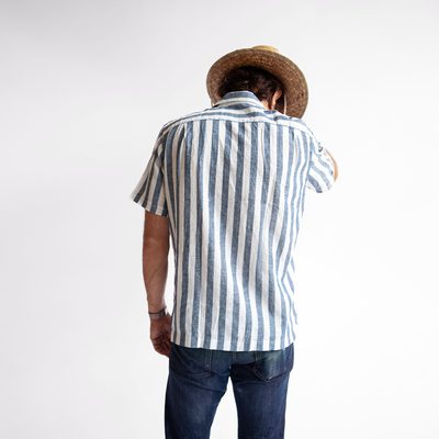 Men's Short Sleeve Striped Linen Service Shirt (Hampton Social)