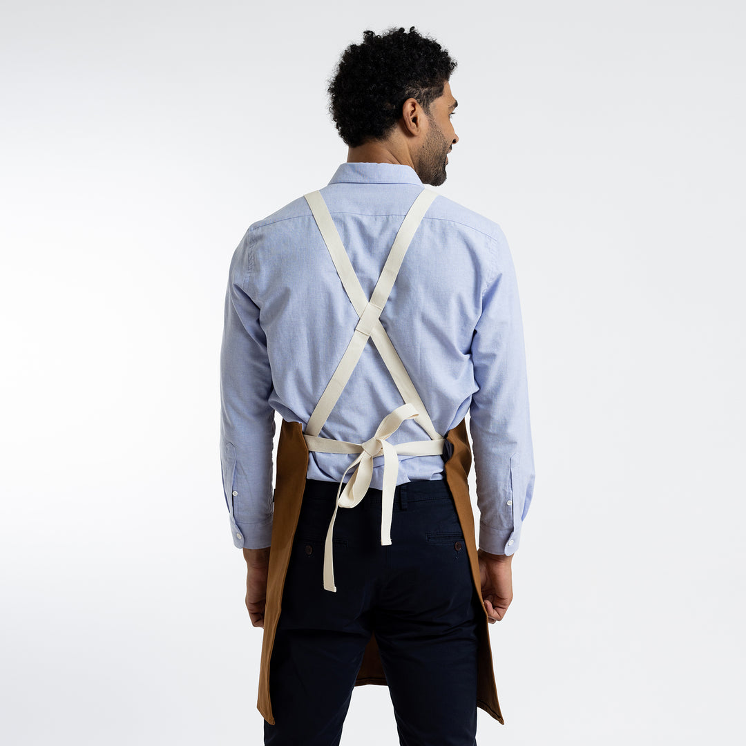新品アングランAnglan Backsatin Work Wide Overal Ranch Tan Crossback Bib Apron – Stock Mfg.