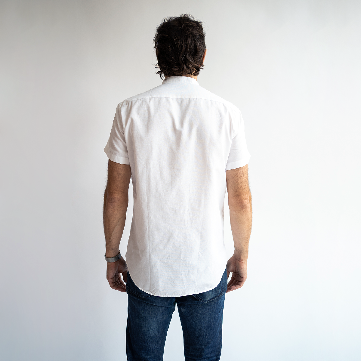 short sleeve banded collar dress shirt Men's White Short Sleeve Banded Collar Service Oxford