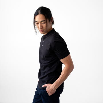 Men's Black Short Sleeve Henley - Stock Mfg. Co.