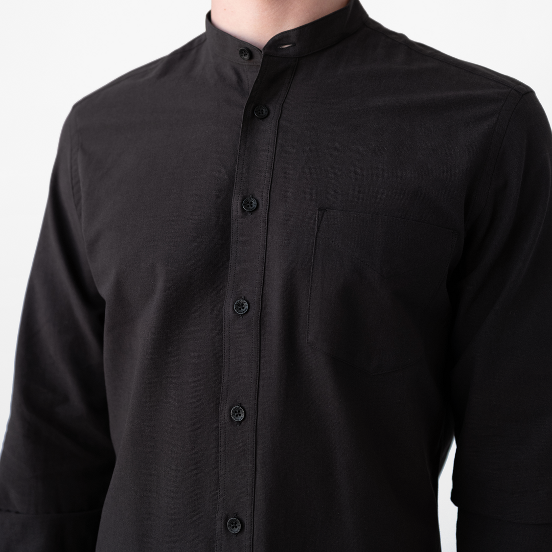 Men's Black Banded Collar Service Oxford | Stock Mfg.