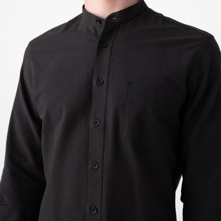 Men's Black Banded Collar Service Oxford | Stock Mfg.