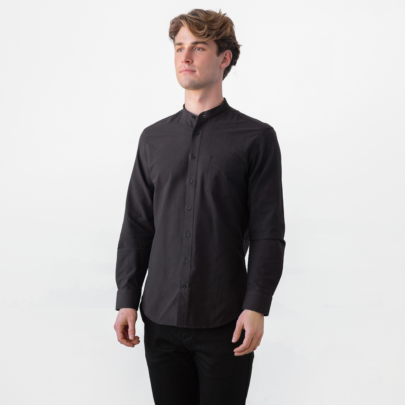 Men's Black Banded Collar Service Oxford Men's Black Banded Collar Service Oxford