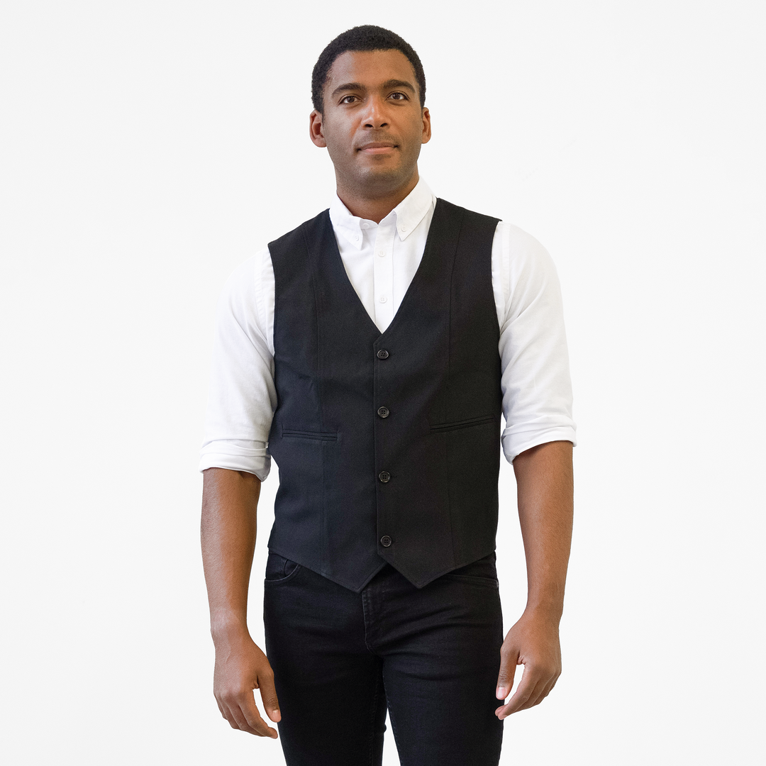 Black Shirt Black Vest Black Tie Men's Single Breasted Black Vest
