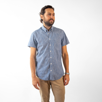 Men's Blue Short Sleeve Stretch Service Chambray - Stock Mfg. Co.