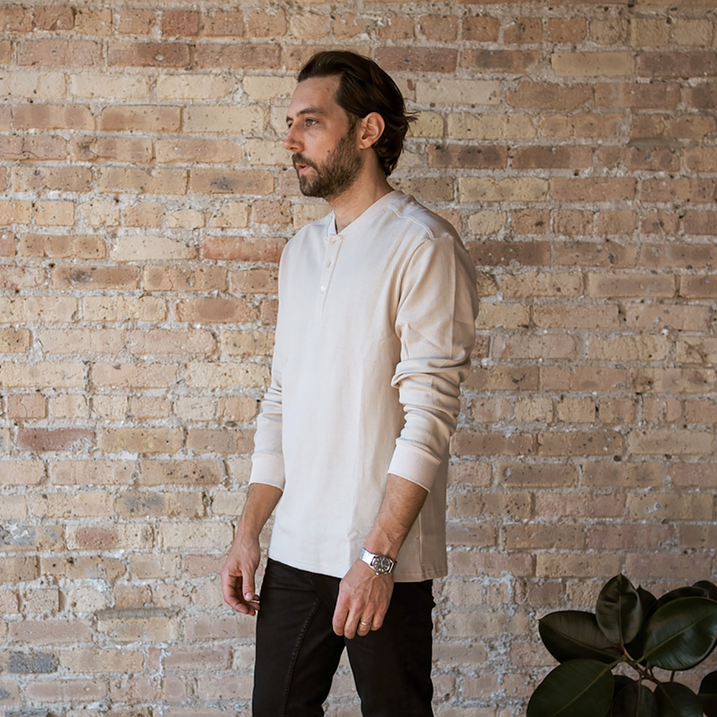 Men's Oatmeal Waffle Knit Henley