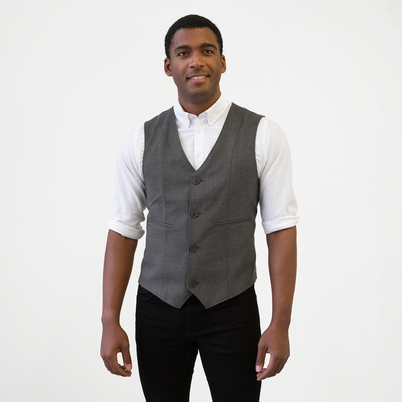 Men's Single Breasted Gray Melange Vest