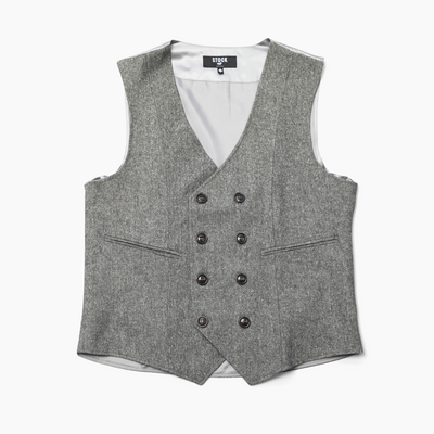 Men's Double Breasted Charcoal Tweed Vest
