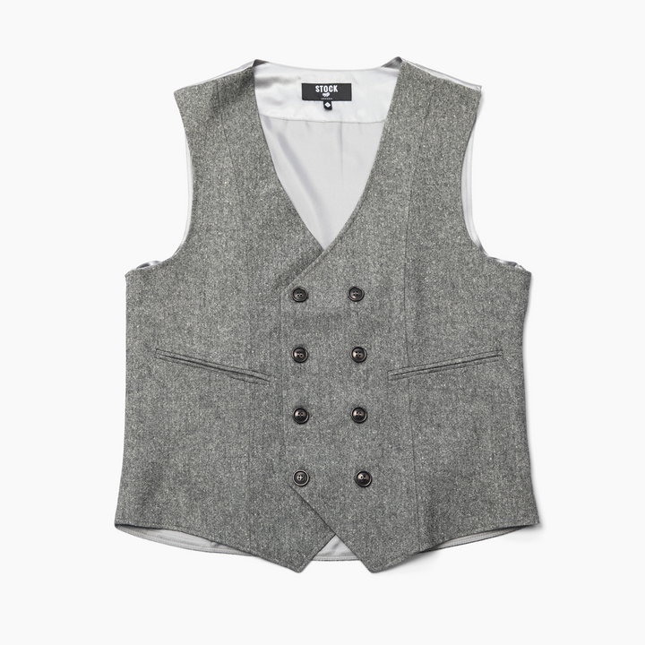 Men's Double Breasted Charcoal Tweed Vest – Stock Mfg.