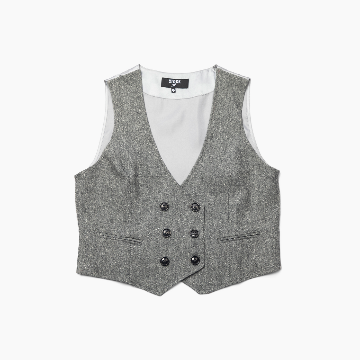 Women's Double Breasted Charcoal Tweed Vest