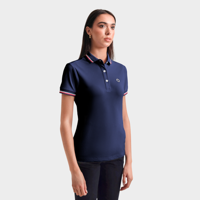 Women's Puttery Navy Tipped Polo w/Embroidery
