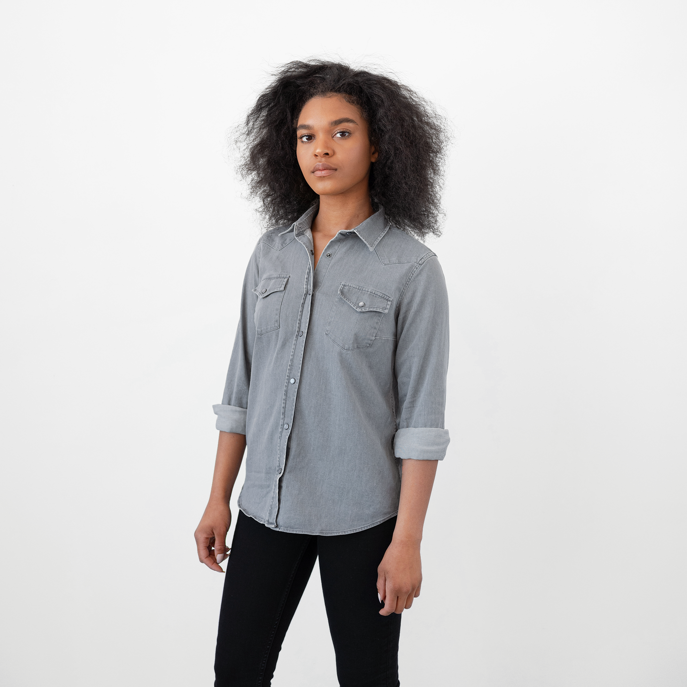 Women's Washed Gray Denim Frontier Shirt