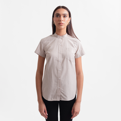 Women's Wheat Short Sleeve Banded Collar Service Oxford