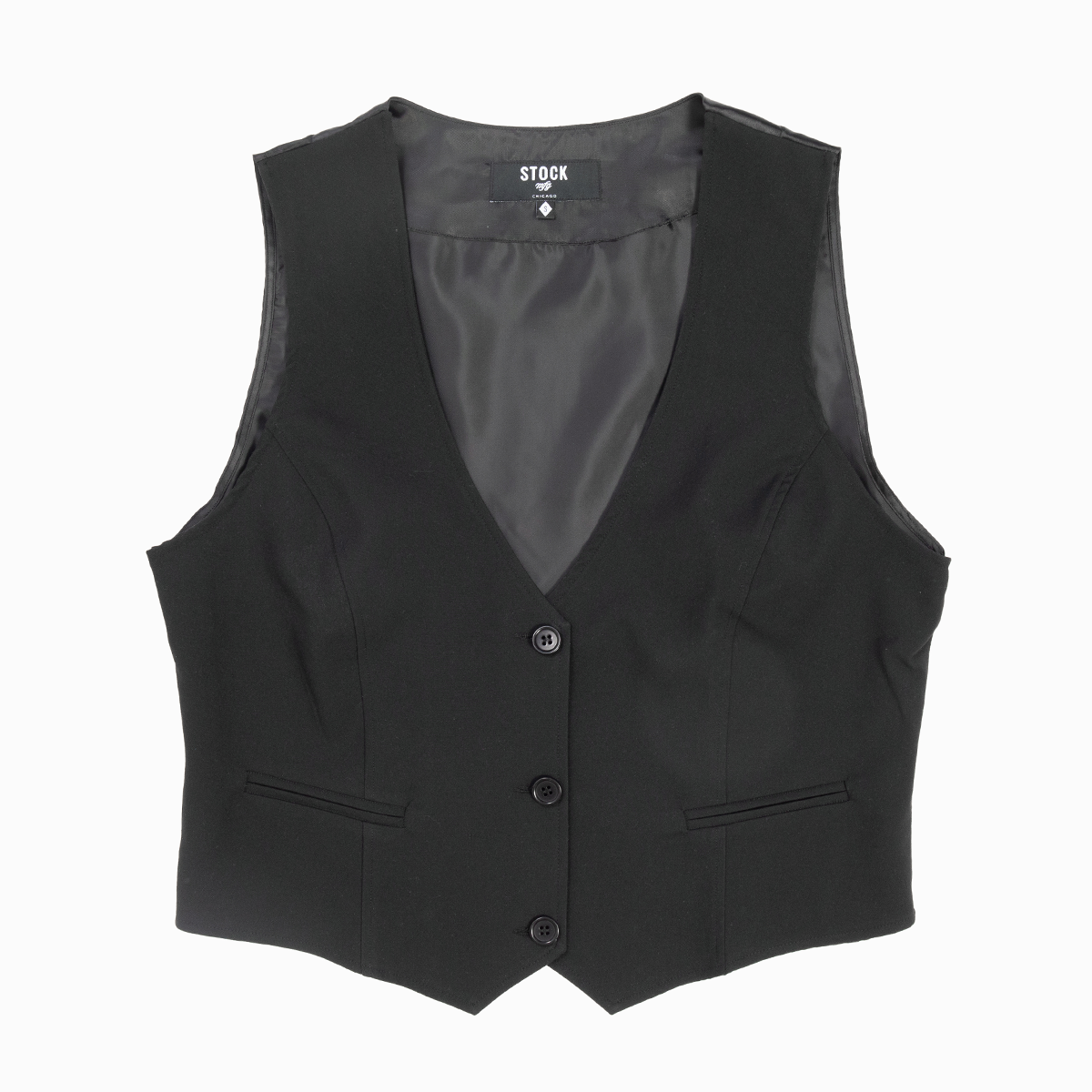 Women's Single Breasted Black Vest – Stock Mfg. Women's Single Breasted Black Vest – Stock Mfg.