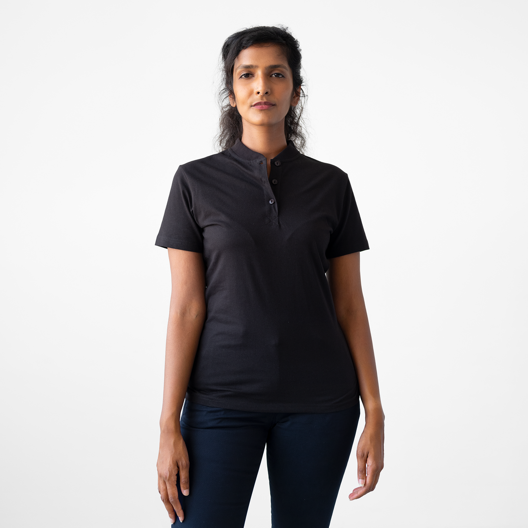 Women's Black Short Sleeve Henley Stock
