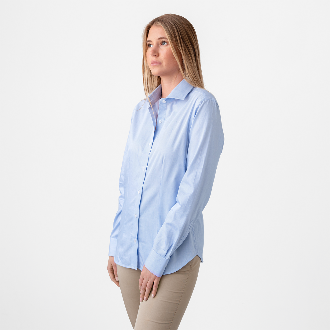 Blue and white striped dress shirt womens online